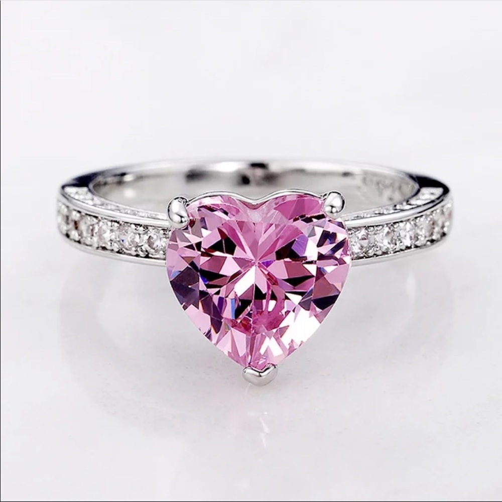 New Women’s 925 Silver Heart Pink Sapphire Ring - Picture 2 of 5